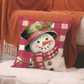Red plaid Christmas snowman pillowcase with snowflake details in a cozy home setting - Snowman Pattern Red Gingham (YMA62-13)