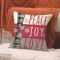 Christmas linen pillowcase with red Peace Joy Love print and holly berry plaid detail - Peace Joy Love Red Gray Block (YMA62-14)