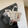 Mini bolso tote de cuero blanco con estampado de cerezas, correa y herrajes dorados - Con Colgante / Blanco