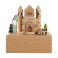 Caja de música de madera hecha a mano con castillo, mini coche y arcoíris de colores - 1904 Castillo Arcoíris - El Castillo en el Cielo