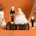European wedding wooden peg dolls set with lace dress and groom suit for cake decor - White Wedding Dress Style
