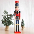 Classic 90cm nutcracker soldier in red and gold uniform with silver axe and base - Axe