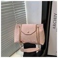 Detail of pink snakeskin pattern texture and gold chain on luxury women tote bag - Pink