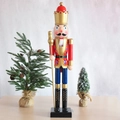 Klassischer 90cm Nussknacker-Soldat aus Holz in Rot und Gold mit Zepter und Krone - Roter Körper Blaue Füße