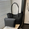 Bolso tote grande negro tejido con neceser a juego para el trayecto diario de las mujeres - Negro