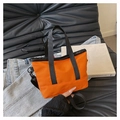 Vibrant orange lightweight nylon tote bag with black trim and detachable shoulder strap - Orange
