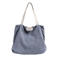Borsa tote minimalista in velluto a coste grigio con manici in pelle e grande capienza - Grigio
