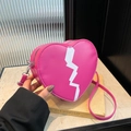 Rose pink heart-shaped crossbody bag with white pattern and slim shoulder strap - Rose Red