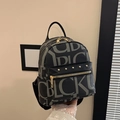 Mini sac à dos noir avec imprimé lettres grises et détails de clous dorés - Noir