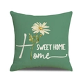 Dark green square linen throw pillow with white daisy flower and Home Sweet Home print - Dark Green Sweet Home Daisy