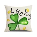 Funda de cojín beige con trébol verde, monedas de oro y diseño de letras Lucky - Estilo Lucky y Trébol (YMP17-1)