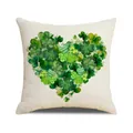 Federa per cuscino San Patrizio in lino con motivo a cuore di quadrifoglio - 45x45cm / Stile Cuore di Trifoglio (YMP13-1)