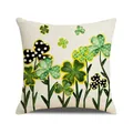 Fodera per cuscino quadrata in lino con quadrifoglio di San Patrizio e pois - 45x45cm (Senza Interno) / Trifoglio e Fiore a Pois Bianchi e Neri (YMP16-1)