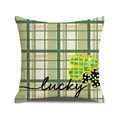 Fodera per cuscino verde San Patrizio con trifogli a quadri e scritta Lucky - 45x45cm (Senza Interno) / Scritta Lucky e Trifoglio Triplo (YMP16-3)