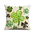 Funda de cojín de San Patricio con patrones de trébol sobre lino color beige - Estilo Estampado de Tréboles Múltiples (YMP14-1) / 45cmx45cm(Sin Relleno)