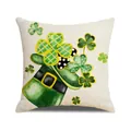 Federa in lino per San Patrizio con stampa di cappello verde e quadrifogli - 45x45cm (Senza Interno) / Cilindro Irlandese e Trifoglio (YMP16-4)