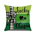 Funda de cojín Lucky Charm con trébol verde y lazo de cuadros para San Patricio - Estilo de Lazo Lucky Charm con Degradado Verde (YMP14-2) / 45cmx45cm(Sin Relleno)