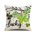 Funda de cojín de San Patricio con tréboles verdes y diseño de texto de suerte - Estilo Trébol Lucky Beige (YMP14-4) / 45cmx45cm(Sin Relleno)