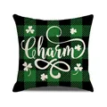 Funda de cojín a cuadros verdes y negros con texto Charm blanco para el Día de San Patricio - Estilo Charm (YMP19-2) / Cuadros verdes y negros