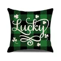 Funda de cojín de cuadros verdes de San Patricio con diseño de Lucky y tréboles - Estilo Lucky (YMP19-3) / Cuadros verdes y negros