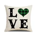 Funda de cojín de lino San Patricio con corazón de cuadros verdes y texto LOVE - Estilo LOVE (YMP19-4) / Blanco Roto