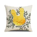 Linen cushion cover with yellow bunny and green floral print on beige background - Watercolor Bunny with Leaves (YME43-1)