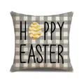 Grey and white plaid Easter cushion cover featuring Happy Easter text and egg graphic - Gray Grid Happy Easter (YME43-2)