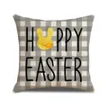 Easter grey plaid throw pillow cover with yellow bunny and Happy Easter print - Grid Bunny Happy Easter (YME43-3)