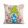 Funda de cojín de Pascua con gnomo, orejas de conejo y huevo azul sobre fondo rosa - Patrón de Gnomo Con Sombrero de Orejas de Conejo (YME60-1) / 45*45cm (Cojín no incluido)