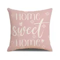 Funda de cojín rosa con texto Home Sweet Home y diseños de corazones con flores - Patrón Floral Home Sweet Home (YME60-2) / 45*45cm (Cojín no incluido)