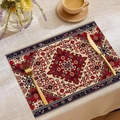 Detail of red Bohemian placemat with ethnic floral patterns and linen texture - Vintage Red Pattern (CDM1-2)