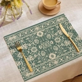Bohemian style linen table mat featuring retro ethnic floral prints in dark green and beige - Dark Green Beige Vintage Floral (CDM1-11)
