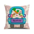Funda de cojín rosa de Pascua con conejo y camión azul para decoración de sofás - Patrón de Conejo en Camión Azul (YME60-4) / 45*45cm (Cojín no incluido)