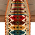 Detailed view of bohemian linen table runner with tribal geometric diamond patterns - Southwest Tribal Geometric Style (ZQ18-9)