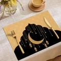 Linen placemat with gold moon and lantern print for Ramadan or Eid dining decor - Cdz1-5 / 30*45cm (Placemat Only)