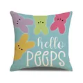 Funda de cojín de lino para Pascua en azul claro con conejos y texto Hello Peeps - Patrón de Texto y Conejo Azul Celeste (YME44-4)