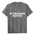 Detail of grey heather t-shirt fabric and MY GIRLFRIEND BEATS ME bold text print - S / Dark Gray