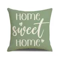 Housse de coussin vert sauge avec texte Home Sweet Home blanc et imprimé coeur - Impression Home Sweet Home (YME57-2) / 45x45cm / Vert Haricot