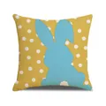 Linen Easter pillow cover featuring blue bunny silhouette and white polka dots on yellow - Ginger Polka Dot Blue Rabbit Pattern (YME44-6)