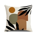 Boho-Leinen-Kissenbezug mit abstrakten Blatt-Silhouetten und Sonnenmuster für Sofas - Oranger Warmen Sonnenstil (YMC26-4)