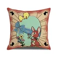 Linen cushion cover with retro cartoon rabbit and yellow chick print design - Red-Eared Rabbit and Chick Style (YME38-1) / 45x45CM (No Core)