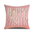 Roze houttextuur kussenhoes voor Pasen met konijnenprint en Happy Easter tekst - Happy Easter Konijn Roze Achtergrond Stijl (YME51-4)