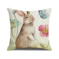 Taie d'oreiller de Pâques en lin avec motif aquarelle lapin et papillon sur fond blanc - 45x45cm / Style Lapin Debout et Papillon (YME55-1)