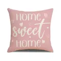Housse de coussin rose en lin avec texte Home Sweet Home blanc et motifs de cœur - 45x45cm / Style Texte Home Sweet Home Rose (YME55-2)