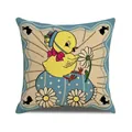 Linen Easter cushion cover with cartoon chick on blue egg and black bunny silhouette - Chick with Hat and Easter Egg Style (YME38-4) / 45x45CM (No Core)