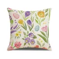Paaskussenhoes met kleurrijke bloemen en eieren print op een linnen textuur - Paaseieren Bloemen Stijl (YME56-4)