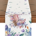 Detailaufnahme des Tischläufers aus Leinen mit Aquarell-Mond und Laternen-Druck - Handgemaltes Aquarell Mond Blumenmuster (ZQZ1-2)