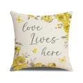 Funda de cojín de lino con diseño floral de acuarela y texto 'love lives here' - Texto Love Floral Mariposa / 45x45CM (Sin Relleno) / Texto Love Lives Here (YMS90-2)