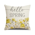 Federa decorativa in lino con scritta Hello Spring e stampe floreali di rose gialle - Tema Floreale Primaverile (YMS89-1) / 45*45cm (Inserto non incluso)