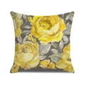 Funda de cojín moderna de lino con flores amarillas de acuarela en fondo gris oscuro - Base Gris Oscuro Rosa Amarilla / 45x45CM (Sin Relleno) / Floral Gris Oscuro (YMS90-4)